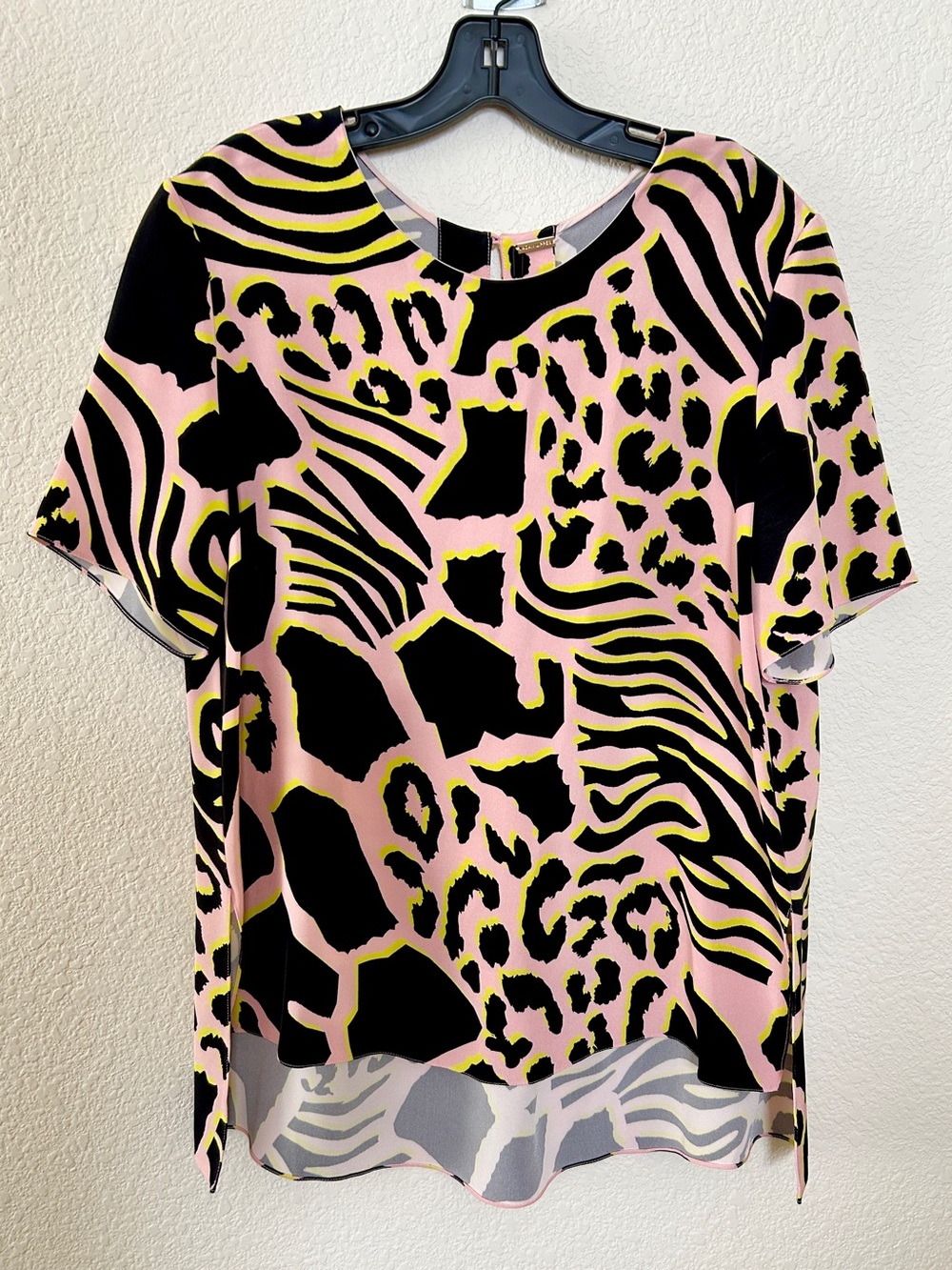 Adam Lippes Pleated Back Pink Savanah Abstract Leopard Print Silk Top size 12
